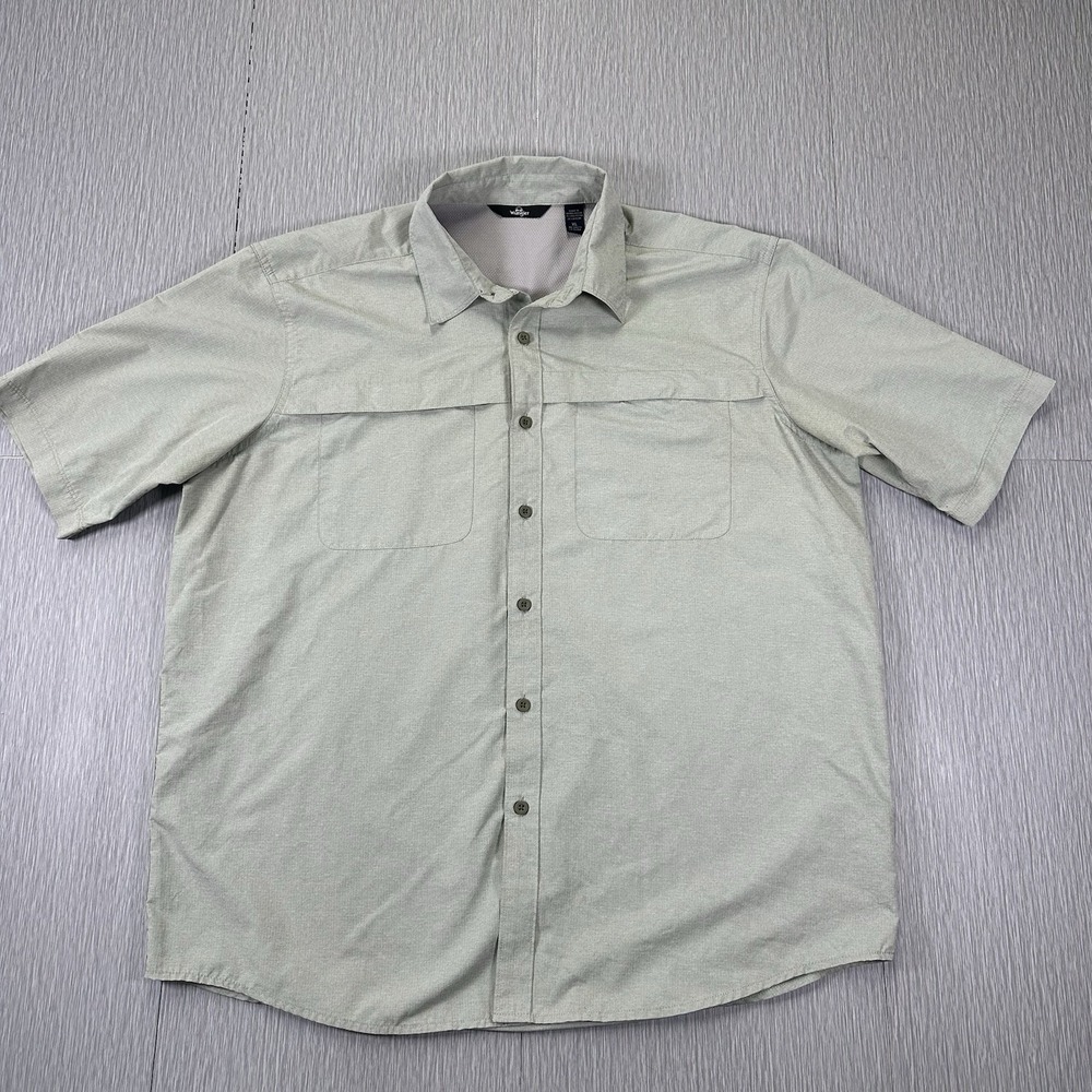 Wrangler Shirt Mens XL Gray/Greenish Short Sleeve Polyester Nylon Cowboy Western